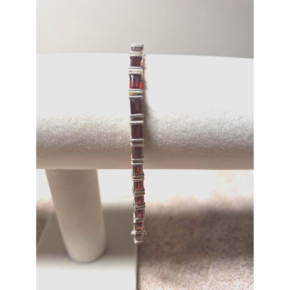 Garnet tennis bracelet baguette cut bar set 6.75 inches 15.5 grams